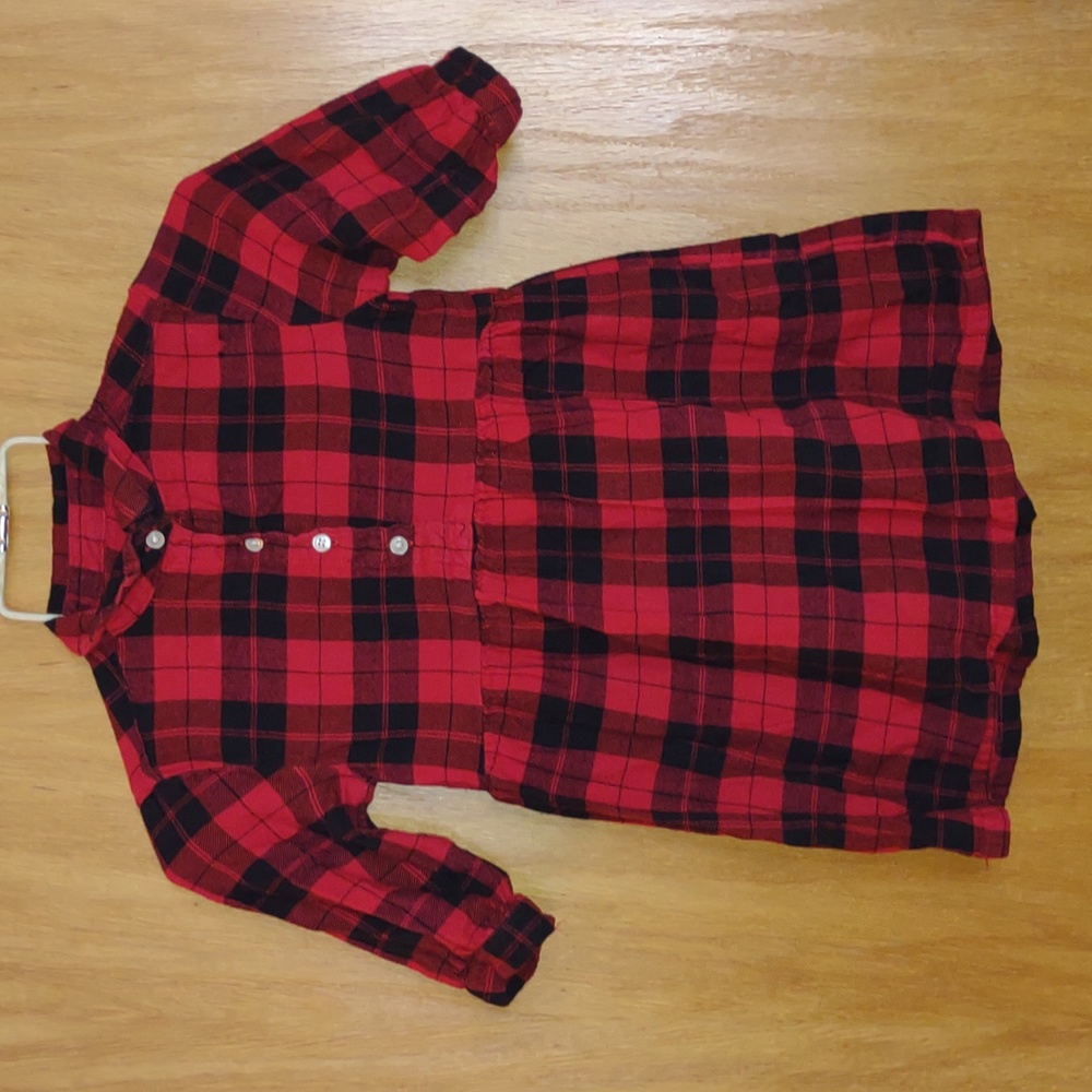 Old Navy girls XS (S) buffalo plaid dress collar long sleeve knee/mid flannel